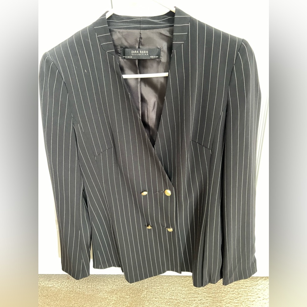 Light suit black with white strip & gold cute button